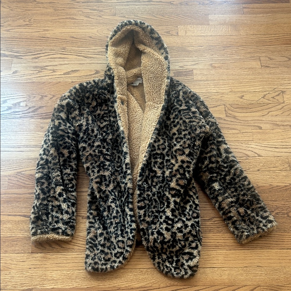 Workshop Republic Clothing Leopard Print Hooded Coat Size XS